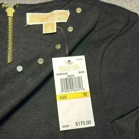 ⭐️Michael Kors NWT Gold Studded Scoop Neck Black Cap Sleeve Dress Size Medium⭐️ - Picture 6 of 11